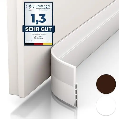 Produktbild: Vellure® Türdichtung Zugluftstopper für Türen- NEU Premium Türdichtung selbstklebend (Energie sparen - Schnell & einfach angebracht) Tür Zugluftstopper ideal auch als Schallschutz, Kälteschutz (weiß)