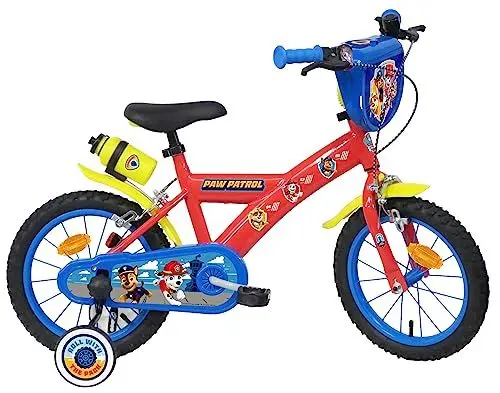 Produktbild: Vélo ATLAS Jungenfahrrad Paw Patrol mit 2 Bremsen, dekorativer Frontplatte, hinterer Kanister und abnehmbaren Stützrädern, Rahmen und Gabel, Rot, 35,6 cm