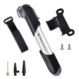 Produktbild: VeloChampion Mini-Fahrradpumpe 100 PSI – tragbar, leicht, kompakt mit Rahmenhalterung. Passend für Presta, Schrader und Dunlop-Ventile für Road, Mountain und BMX.