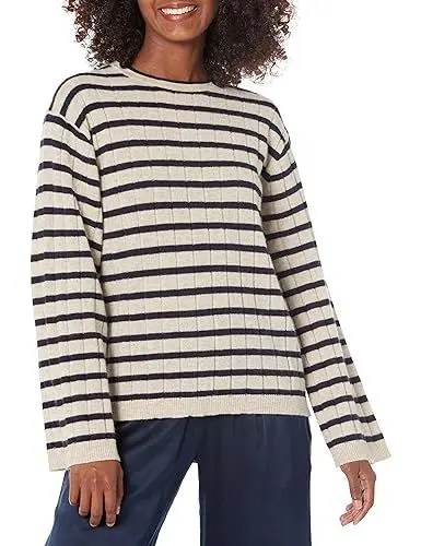Produktbild: Velvet by Graham & Spencer Damen Napa Kaschmir Pullover, Leinen/Marineblau, Groß
