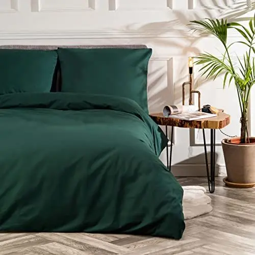 Produktbild: VelvetHome Deluxe Bettwäsche 135x200 Baumwolle Bettbezug 135x200 cm mit Kissenbezug 80x80 cm Hohe Qualität Bettwäsche-Set mit Reißverschluss 100% Baumwolle Made in EU Dunkelgrün 135 x 200