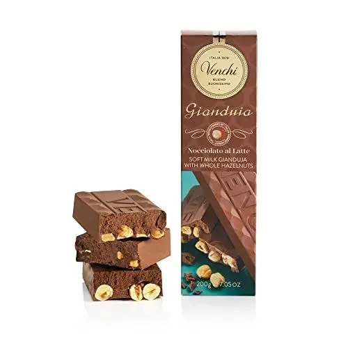 Produktbild: Venchi - Gianduia Haselnuss Vollmilchschokoladeriegel, 200 g, cremige Milch-Gianduia mit ganzen „Piemonteser Haselnuss g.g.A.“, innovatives Design, ideal zum Teilen, glutenfrei, ohne Farbstoffe und ohne Konservierungsmittel