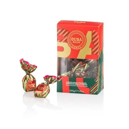 Produktbild: Venchi - Tüte mit Kuba Rhum, 200 g - Cuneo-Pralinen mit karibischem Rhum und Zartbitterschokolade 60% - Glutenfrei - Vegan - Geschenkidee
