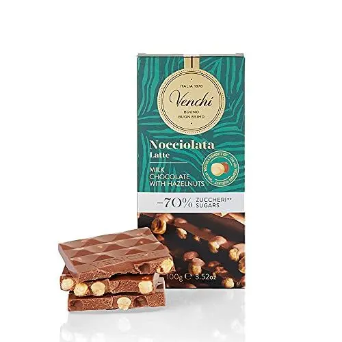 Produktbild: Venchi - Vollmilch-Haselnuss-Riegel mit 70% weniger Zucker, 100 g - Ohne Zuckerzusatz - Glutenfrei
