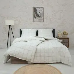 Produktbild: Vency Bettwäsche 135x200 4-Teilig Beige - Oeko-TEX 80% Baumwolle & 20% Polyester, 2X Bettbezug Reißverschluss + 2X Kissenbezug 80x80 Reißverschluss, Gridline Modell