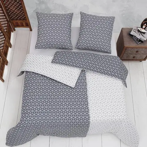 Produktbild: Vency Bettwäsche 135x200 4-Teilig Grau - Oeko-TEX 80% Baumwolle & 20% Polyester, 2X Bettbezug Reißverschluss + 2X Kissenbezug 80x80 Reißverschluss, Puzzle Modell