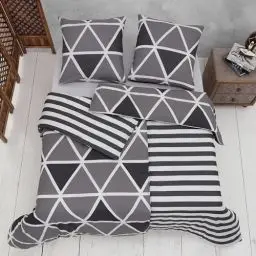Produktbild: Vency Bettwäsche 135x200 4-Teilig Grau - Oeko-TEX 80% Baumwolle & 20% Polyester, 2X Bettbezug Reißverschluss + 2X Kissenbezug 80x80 Reißverschluss, Stripe Modell