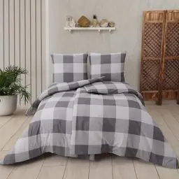 Produktbild: Vency Bettwäsche 135x200 4-Teilig Grau - Oeko-TEX 80% Baumwolle & 20% Polyester, 2X Bettbezug Reißverschluss + 2X Kissenbezug 80x80 Umschlagverschluss, Varia Modell