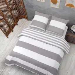Produktbild: Vency Bettwäsche 135x200 4-Teilig Grau & Weiß - Oeko-TEX 80% Baumwolle & 20% Polyester, 2X Bettbezug Reißverschluss + 2X Kissenbezug 80x80 Reißverschluss, Still Modell