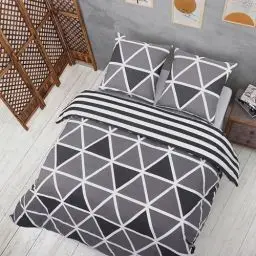 Produktbild: Vency Bettwäsche 200x200 3-Teilig Grau - Oeko-TEX 80% Baumwolle & 20% Polyester, 1x Bettbezug Reißverschluss + 2X Kissenbezug 80x80 Umschlagverschluss, Stripe Modell