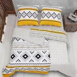 Produktbild: Vency Onvoge Bettwäsche 135x200 4teiling Gelb - Atmungsaktiv - Renforcé Bettwäsche-Set mit 2X Bettbezug 135x200 + 2X Kissenbezug 80x80 - Bettwäsche Gelb