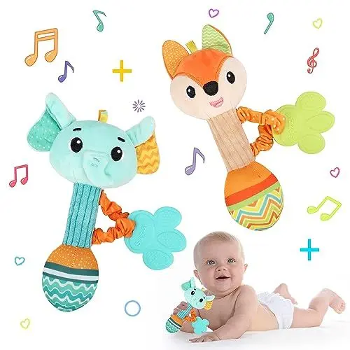 Produktbild: Venditer 2 Stück Baby Rassel 0-6 Monate, Rassel Baby, Greifling Baby Babyrassel Babyspielzeug 0-6 Monate Baby Spielzeug 6 Monate für Babys und Kleinkinder für 0-12 3 6 Monate Jungen Mädchen Geschenk
