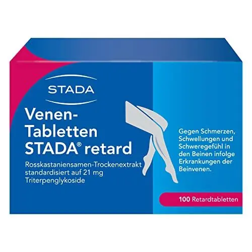 Produktbild: Venen-Tabletten STADA retard - rein pflanzliches Venenmittel - Wirkstoff der Rosskastanie - gegen Schmerzen, Schwellungen und Schweregefühl in den Beinen - 1 x 100 Retardtabletten