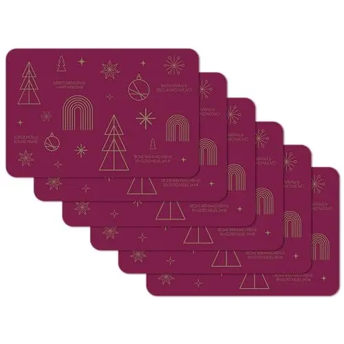 Produktbild: Venilia Tischset Happy Holidays - Bordeaux Christmas Weihnachten - 6er Set, 45 cm x 30 cm - Platzsets abwaschbar, Tischschutz - Platzdeckchen - schmutz- und wasserabweisend, lebensmittelecht