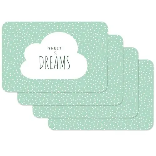 Produktbild: Vénilia Tischset Mint Spruch, Platzset für Esszimmer, Esstischmatten, Telleruntersetzer, Platzdeckchen, abwischbar, lebensmittelecht, 45 x 30 cm, 4 Stück