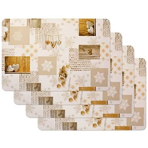 Produktbild: Vénilia Tischset Snow Love, Platzset für Esszimmer, Esstischmatten, Telleruntersetzer, Platzdeckchen, abwischbar, lebensmittelecht, 45 x 30 cm, 4 Stück