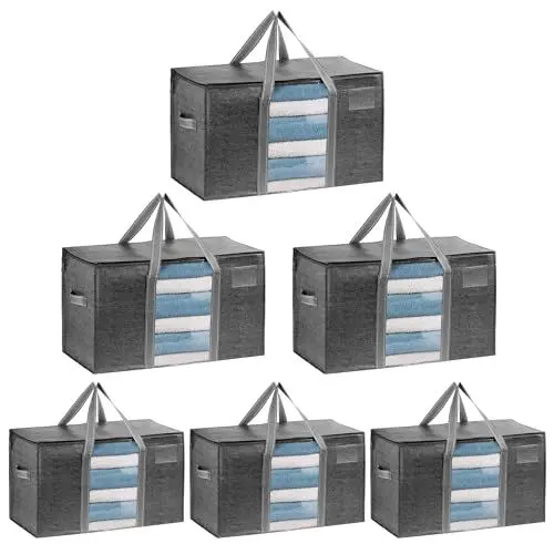 Produktbild: VENO Extra Große Umzugstasche, Aufbewahrungstaschen mit Reißverschluss,Aufbewahrungsbox mit Deckel,für Umzug,Bettdecken, Kleideraufbewahrung, Alternative zu Umzugskartons.(Schwarz, 6er-Pack)