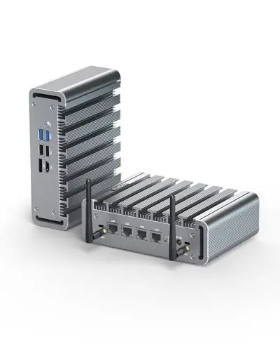 Produktbild: VENOEN Mini PC Firewall N100 Fanless Mini PC Router mit 4 x I225/I226-V Nics, 8GB DDR5 RAM 256GB SSD, HD, DP, SIM-Slot, AES-NI, Auto Power On, RTC, WatchDog