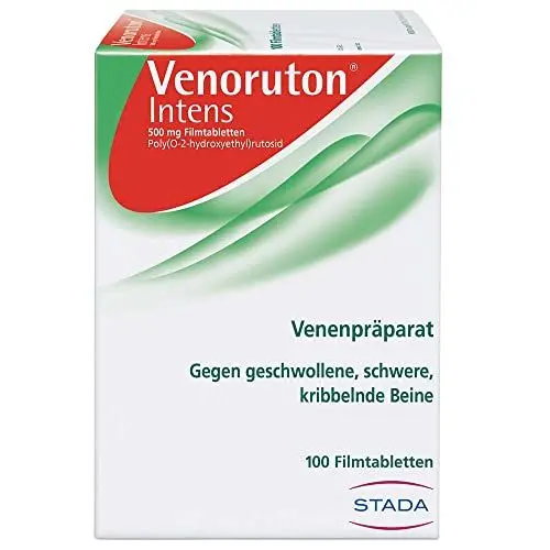 Produktbild: Venoruton intens – Venenpräparat gegen geschwollene, schwere, kribbelnde Beine – 1 x 100 Filmtabletten