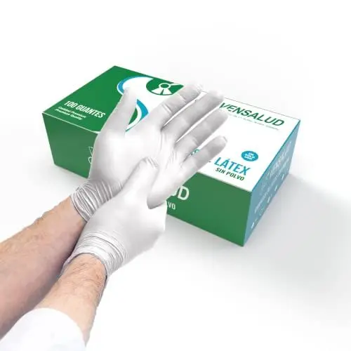 Produktbild: VENSALUD | Einweg-LATEX-Handschuhe | Staubfrei | Widerstandsfähig und komfortabel | Für Labore, Sanitär, Küche, Tattoo Studios, Tierarzt, Reinigung, Untersuchung | 100 Stk. | Weiß | Größe XL