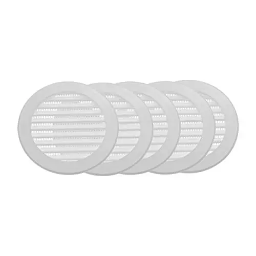 Produktbild: Vent Systems 10 cm/100 mm 5 Stück weiße Soffiten-Abdeckung – runde Lüftungsschlitze – Grillabdeckung – eingebauter Insektenschutz – HVAC-Lüftungsöffnungen für Badezimmer, Heimbüro, Küche