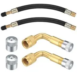 Produktbild: Ventilverlängerung Autoventil, Reifenventil Verlängerung Adapter mit Kappen, 90 Grad winkelventil, 180mm Flexible Gummi Reifen Ventilverlängerung Kupfer Ventiladapter für Auto Motorrad Fahrrad