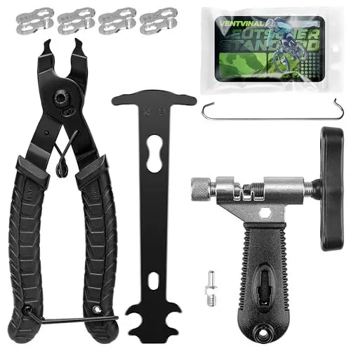 Produktbild: Ventvinal Fahrrad Werkzeug,Fahrradkette Reparatur Set 2.0 mit Kettennieter Fahrrad und kettenschloss zange,kettenlehre Fahrrad,4 Paar Fahrradketten Nieten für 6-12 Fach Fahrradkette Werkzeug