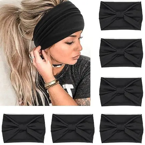 Produktbild: VENUSTE Breite Stirnbänder für Damenhaar, modische geknotete Stirnbänder für Erwachsene und Frauen, Haar-Accessoires, 6 Stück (schwarz)