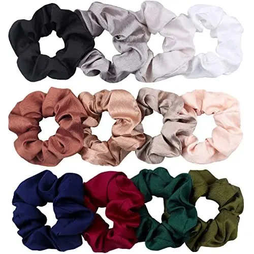 Produktbild: VENUSTE Haargummis Scrunchies aus Satin weich wie Seide für Damen, Niedliche Weiche elastische Haarbänder Haarschmuck, Dunkel Farben, 12 Stück