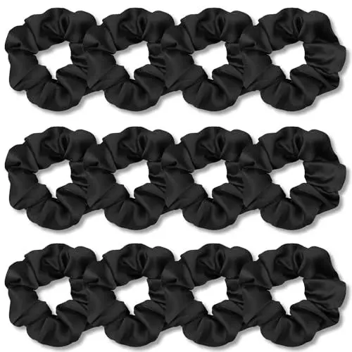 Produktbild: VENUSTE Haargummis Scrunchies aus Satin weich wie Seide für Damen, Niedliche Weiche elastische Haarbänder Haarschmuck, Schwarz, 12 Stück