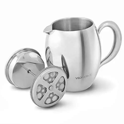 Produktbild: VeoHome French Press Kaffeebereiter Kaffeekanne unzerbrechlich und hält Ihren Kaffee dank der Doppelhülle lange warm (0.75 Liter)
