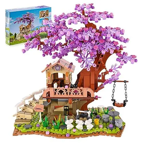 Produktbild: VEPOWER Ideas Baumhaus Bausteine Set, Friends Sakura Baumhaus Bauspielzeug mit LED-Licht, Bonsai Baum Set Modell, Kreatives Geschenkidee für Mädchen Jungen ab 8-12 (841pcs)