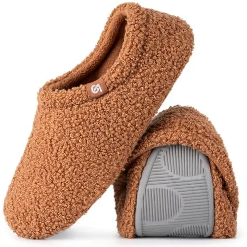 Produktbild: VeraCosy Damen Memory Foam Plüsch Hausschuhe Antirutsch Pantoffeln Mit Polarvlies-Futter, 40/41 EU Tan