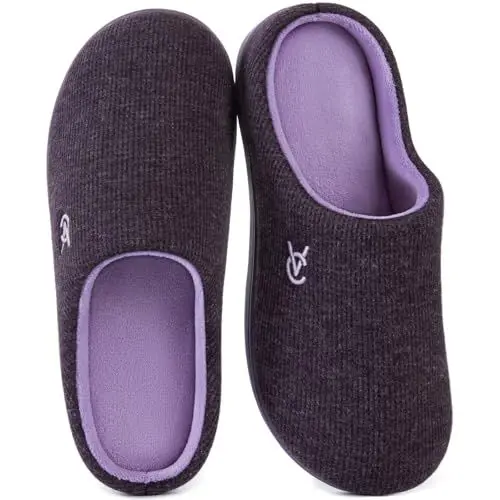 Produktbild: VeraCosy Damen Zweifärbig Hausschuhe Weich Bequem Strick Memoryschaum Rutschfest Pantoffeln Elegantes Lila, 40-41 EU