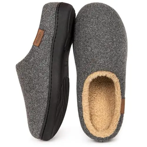 Produktbild: VeraCosy Herren Flauschige Sherpa Pantoffeln Memory Schaum Anti-Rutsch Innen Hausschuhe Grau，44-45 EU