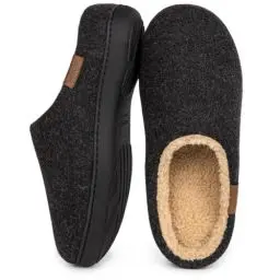 Produktbild: VeraCosy Herren Flauschige Sherpa Pantoffeln Memory Schaum Anti-Rutsch Innen Hausschuhe Schwarz，42-43 EU