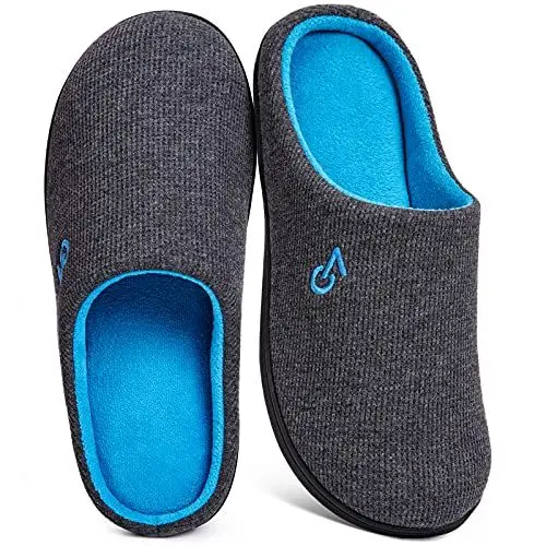 Produktbild: VeraCosy Herren Zweifarbige Hausschuhe Memory Schaum Pantoffeln, Dunkelgrau/Blau, 42/43 EU
