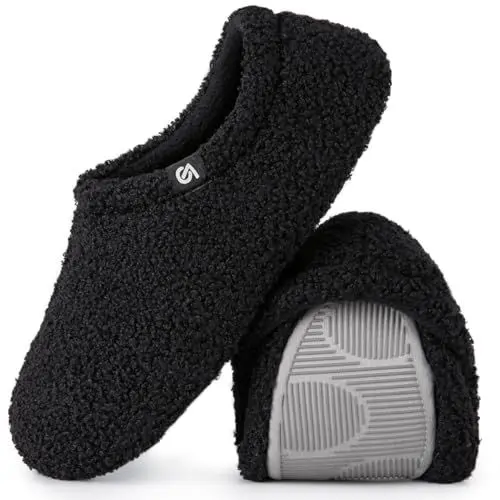 Produktbild: VeraCosy VeracCosy Damen Memory Foam Plüsch Hausschuhe Antirutsch Baumwolle Pantoffeln Mit Polar Fleece-Futter, 38/39 EU, Schwarz