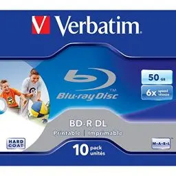 Produktbild: Verbatim BD-R Dual Layer Blu-ray Rohlinge 50 GB, Blu-ray-Disc mit 6-facher Schreibgeschwindigkeit, mit Kratzschutz, 10er-Pack Jewel Case, Blu-ray-Disks für Video- und Audiodateien