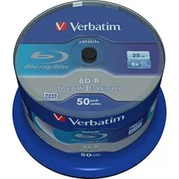 Produktbild: Verbatim BD-R SL Blu Ray Rohlinge, Datalife Blu Ray Disc mit 25 GB Datenspeicher, kompatibel mit Blu Ray Playern und Brennern sämtlicher Hersteller, 50er Pack Spindle