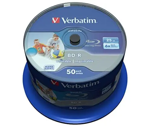 Produktbild: Verbatim BD-R SL Datalife 25 GB - Blu-Ray-Disk - 6-fache Brenngeschwindigkeit - Groß bedruckbar - Hardcoat Scratch Guard - Spindel - 50er Pack