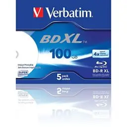 Produktbild: Verbatim BD-R XL Blu-ray Rohlinge 100 GB, Blu-ray-Disc mit 4-facher Schreibgeschwindigkeit, 5er-Pack Jewel Case, großflächig bedruckbar, Blu-ray-Disks für Video- und Audiodateien