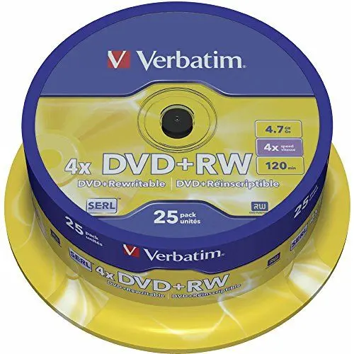 Produktbild: Verbatim DVD+RW 4x Matt Silver 4.7GB, 25er Pack Spindel, DVD Rohlinge beschreibbar, 4-fache Brenngeschwindigkeit & Hardcoat Scratch Guard, DVD leer, Rohlinge DVD wiederbeschreibbar