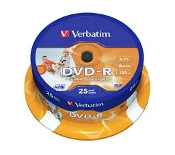 Produktbild: Verbatim DVD-R Wide Inkjet Printable 4.7GB, 25er Pack Spindel, DVD Rohlinge bedruckbar, 16-fache Brenngeschwindigkeit & Hardcoat Scratch Guard, DVD-R Rohlinge printable, DVD leer