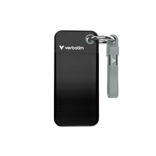 Produktbild: Verbatim Pocket SSD 2 TB, externe SSD USB 3.2 Gen 2, bis zu 1000 MB/s Lesen & Schreiben, tragbare Festplatte für PC, Mac & Konsole, Schwarz/Grau