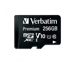 Produktbild: Verbatim Premium Micro SDXC Speicherkarte mit Adapter, 256 GB, Datenspeicher für Foto- und Video-Aufnahmen, Micro SD Karte in schwarz, ideal für Handy, Kamera oder Tablet
