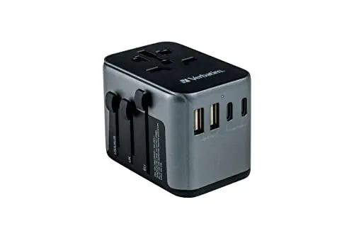 Produktbild: Verbatim Universal Reiseadapter UTA‑03, Steckdosenadapter mit 2 USB‑A und 3 USB-C Anschlüssen, Reisestecker für Laptop, Handy, Kamera und Co, weltweit einsetzbar, 100 - 250 V
