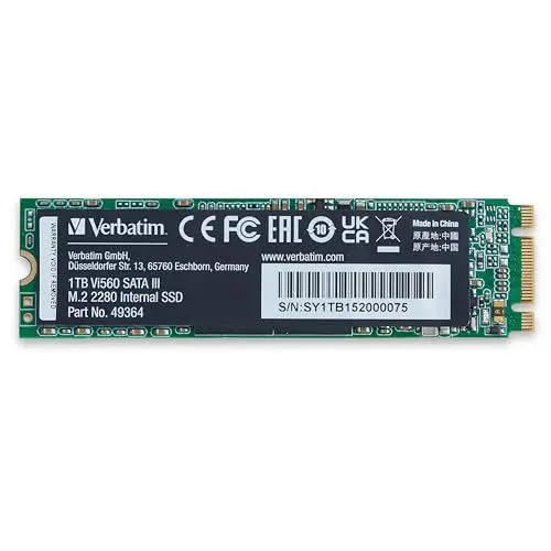 Produktbild: Verbatim Vi560 S3 SSD 1 TB, internes SATA III M.2 2280 SSD-Laufwerk mit 3D-NAND, bis zu 550 MB/s Lesegeschwindigkeit, ideal für Notebook und Ultrabook, schwarz