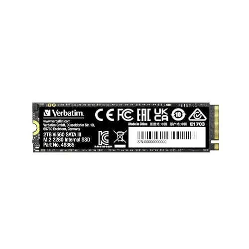 Produktbild: Verbatim Vi560 S3 SSD, internes SSD-Laufwerk mit 2 TB Datenspeicher, Solid State Drive mit SATA III M.2 2280 und 3D-NAND-Technologie, schwarz, ideal für Notebook und Ultrabook