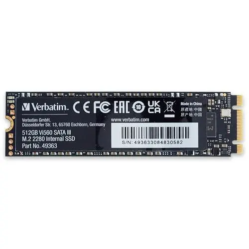 Produktbild: Verbatim Vi560 S3 SSD 512 GB, internes SATA III M.2 2280 SSD-Laufwerk mit 3D-NAND, bis zu 550 MB/s Lesegeschwindigkeit, ideal für Notebook und Ultrabook, schwarz